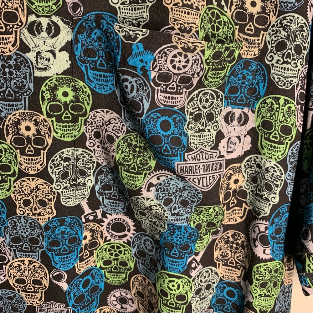 Harley-Davidson Multicolor Skull Pattern Men's Sh… - image 2